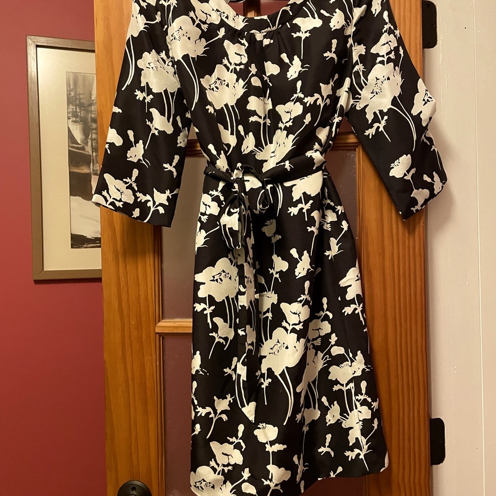 Kate spade black and white silk belted dress 8